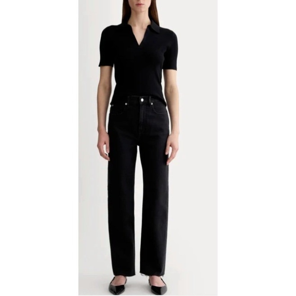 Everlane The Way High Jean Black Raw Hem Straight Leg Women Size 32x30